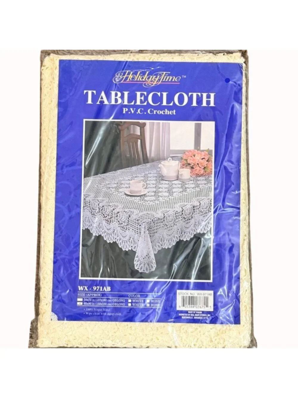 Holiday Time PVC Crochet Tablecloth 60x90 Bone Oblong Vinyl Dining Table Cover
